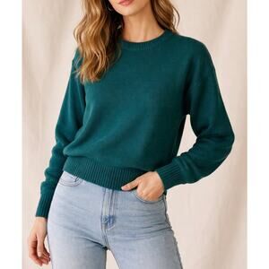 Vintage Hunter Green Sweater XS | Minimalist Crewneck Knit Normcore Grandpa Core